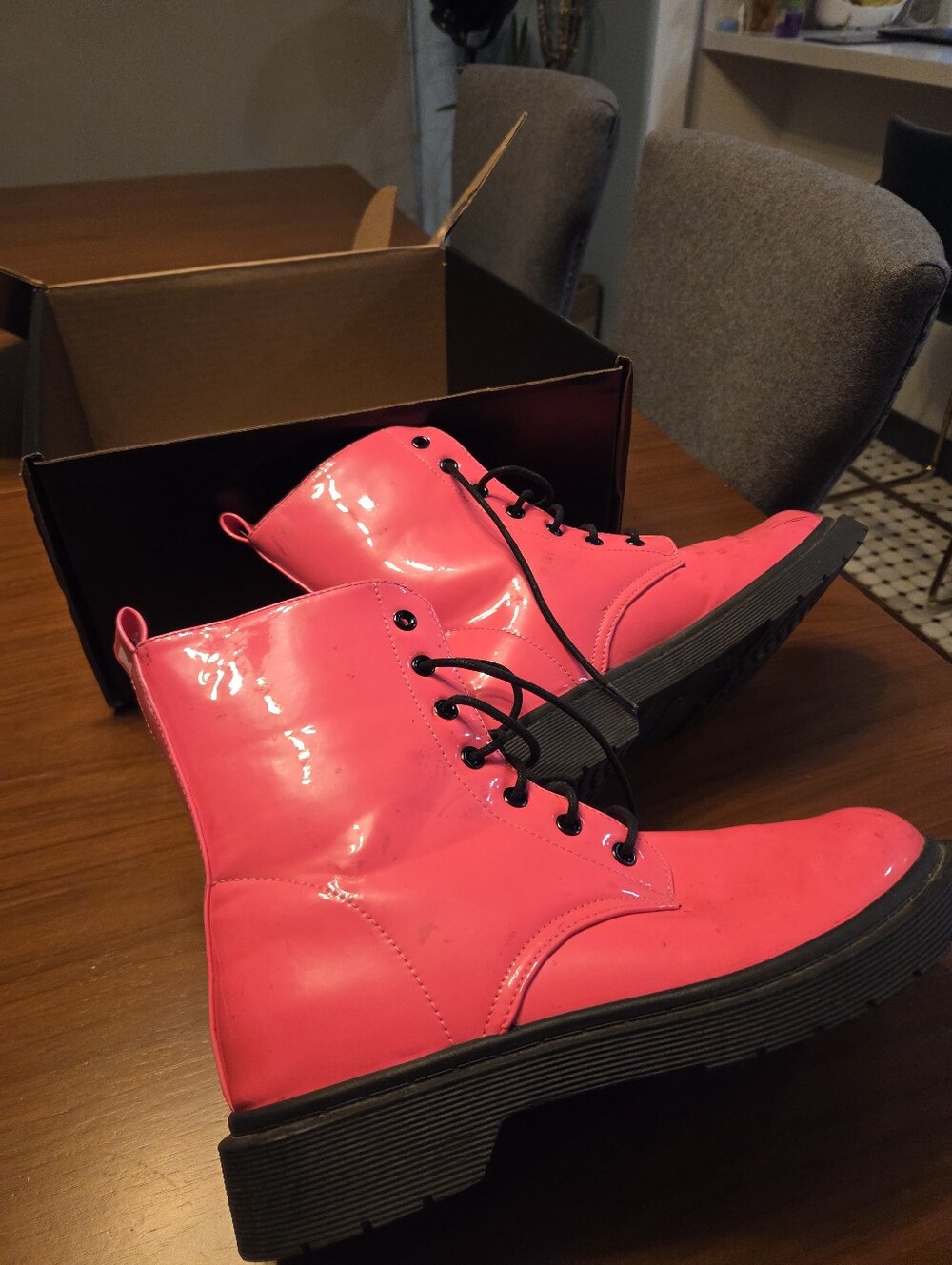 Patent Pink Combat Boots (Shipped in SWAG Box)